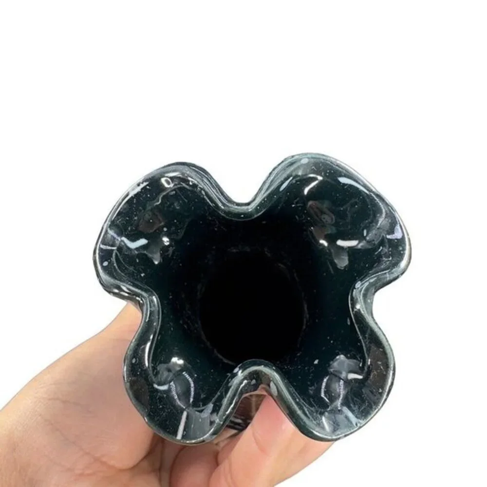MCM Deena Savoy Vase Speckle Splatter Art Pottery Twist Top Black White Vintage‎